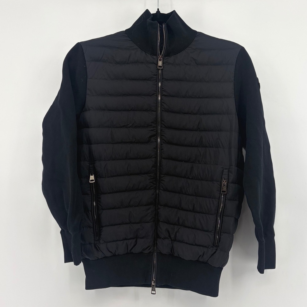 Moncler Hybrid Padded Down Front Wool Knit Zip Cardigan Jacket Black Mens Small